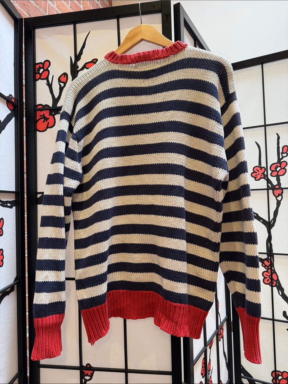 Polo by Ralph Lauren Red, Navy & Cream Striped Crewneck Sweater - Picture 4 of 5